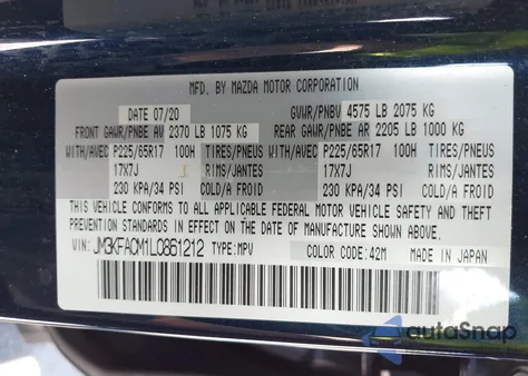 2020 Mazda Cx-5 Touring z USA, uszkodzony, nr VIN JM3KFACM1L0861212